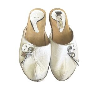 Sotto SOPRA White Leather Mule Wooden Clog Slip On Shoes Heel 7.5-8